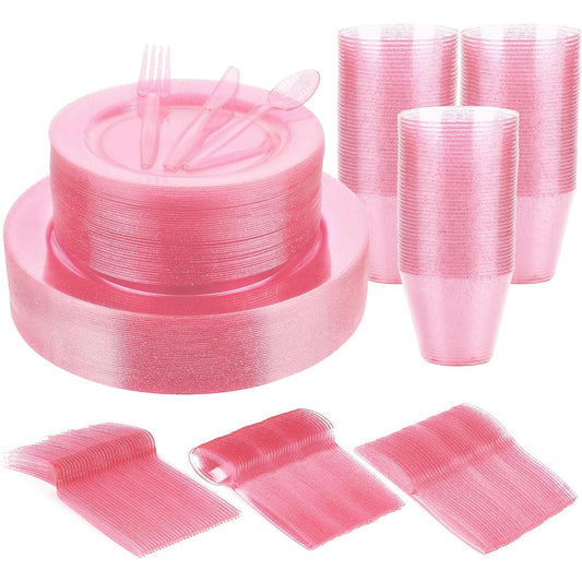 180PCS Pink Glitter Dinnerware Set